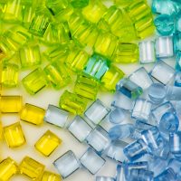 transparent plastic resin in four different colors.